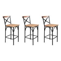 Kit 3 Banquetas Alta Industrial Paris Base Alumínio Com Encosto - Natural - Bege - 1