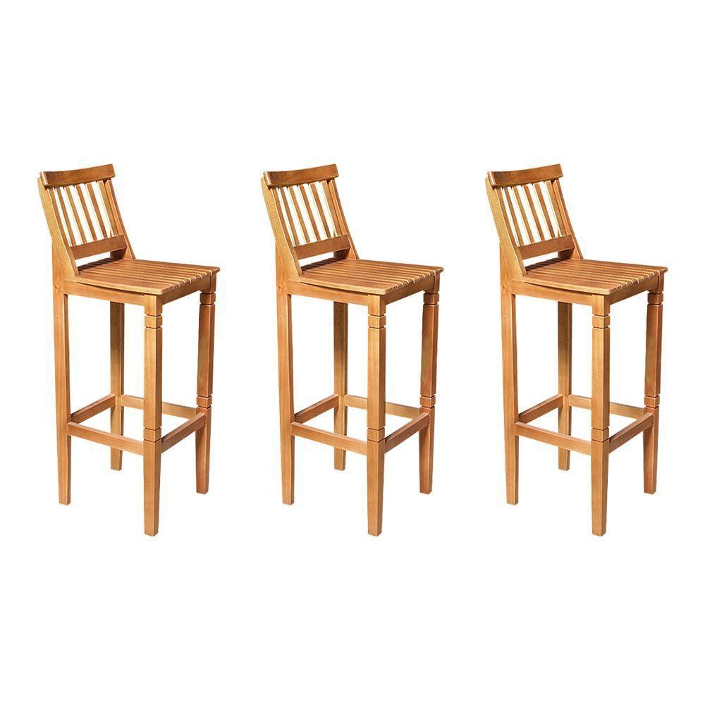 Kit 3 Banquetas Alta De Ripada Com Encosto Confort - Castanho - Marrom - 1