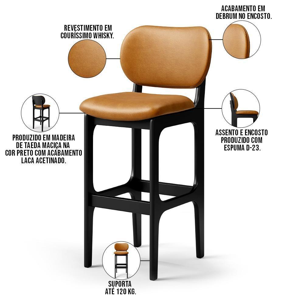 Kit 4 Banquetas Alta Bar Cozinha Betta L02 Preto Whisky - 6