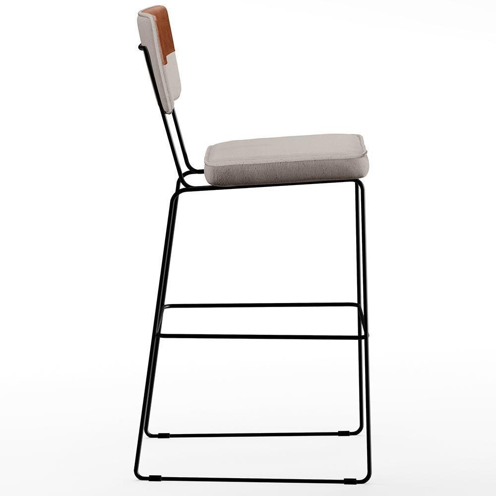 Kit 03 Banquetas Altas Faixa Camel Linho Bege - 3