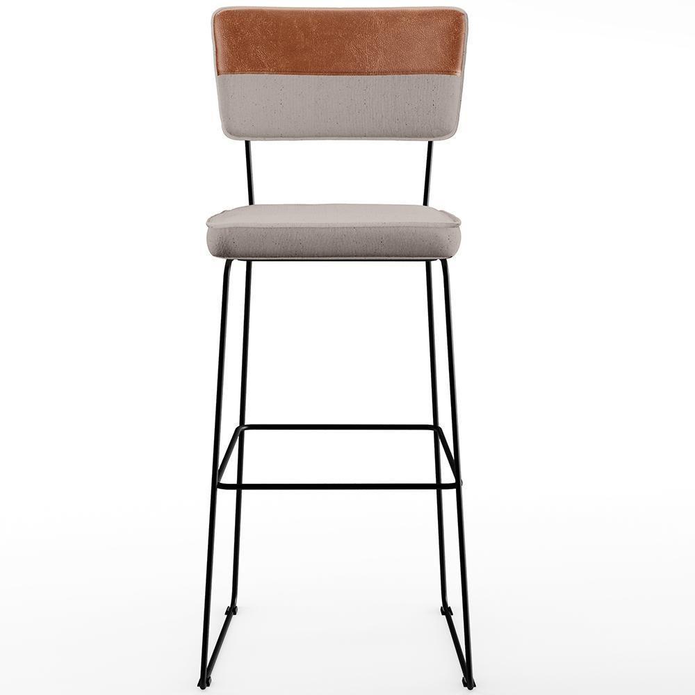 Kit 03 Banquetas Altas Faixa Camel Linho Bege - 4