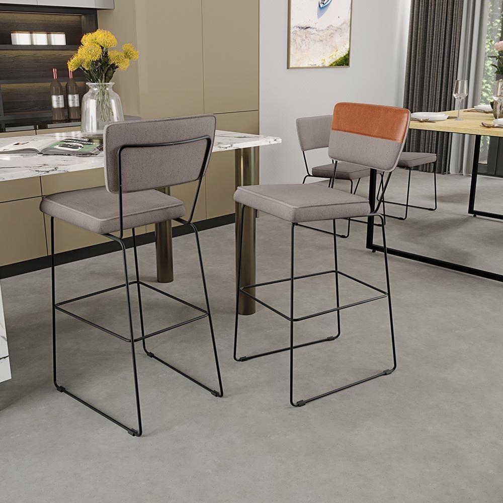 Kit 03 Banquetas Altas Faixa Camel Linho Bege - 8