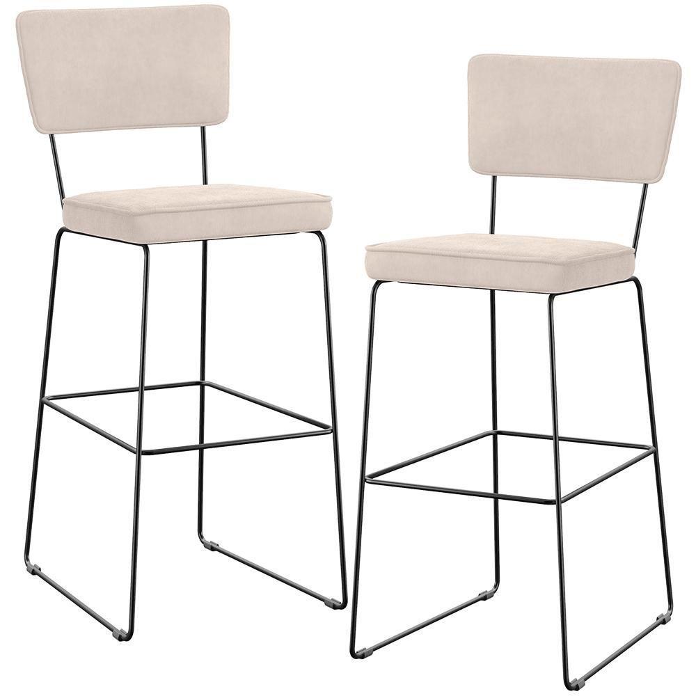 Kit 02 Banquetas Alta Para Cozinha Sala De Jantar Base Em Aço Allana L02 Suede Bege - 1