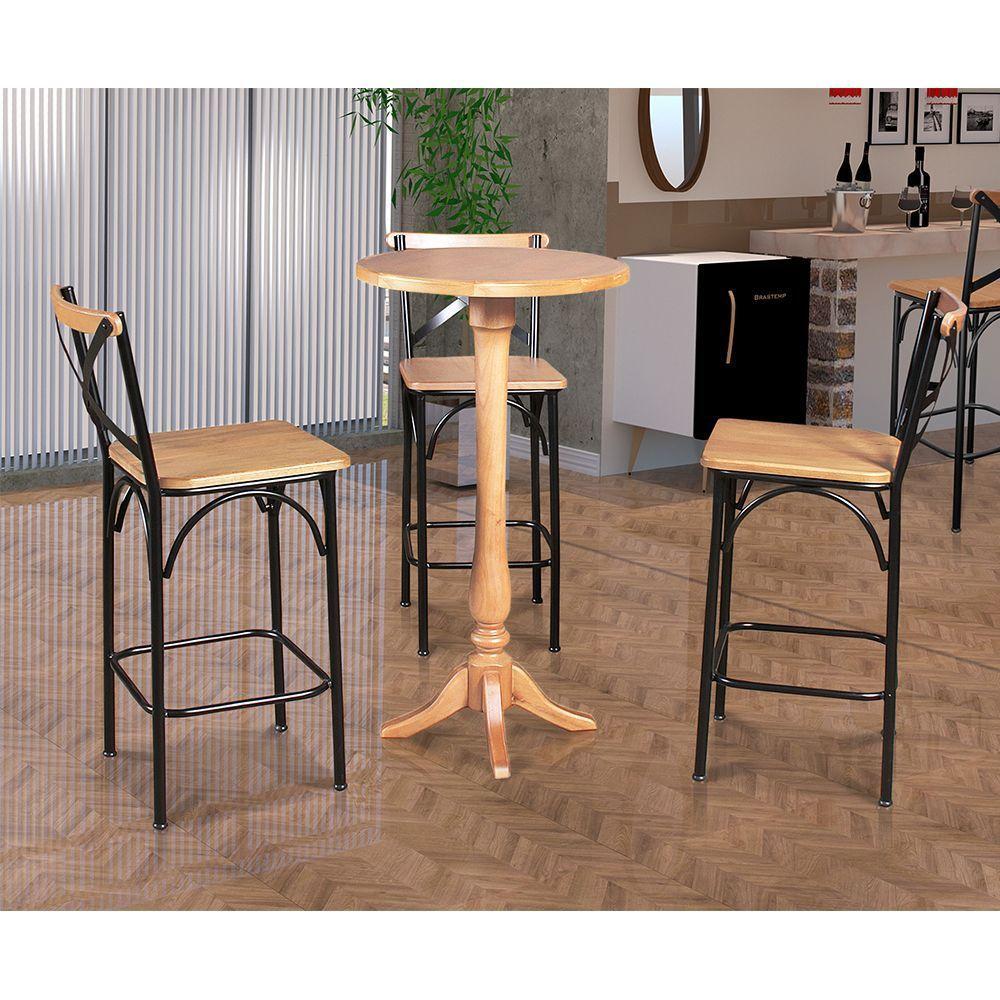 Conjunto Bistrô Industrial Mesa Com 3 Banquetas Alta Paris - Natural - Marrom - 1