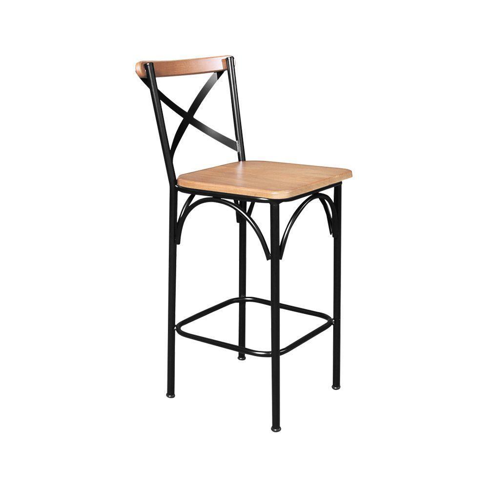 Conjunto Bistrô Industrial Mesa Com 3 Banquetas Alta Paris - Natural - Marrom - 3