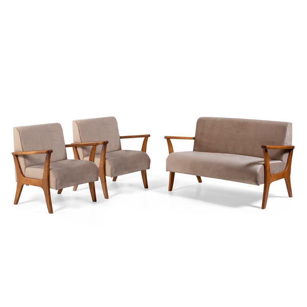 Conjunto De Bancos Cléo Marrom Claro - 1