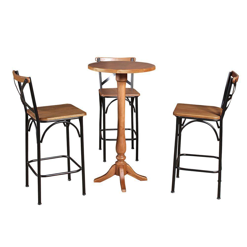 Conjunto Bistrô Industrial Mesa Com 3 Banquetas Alta Paris - Castanha - Marrom - 6