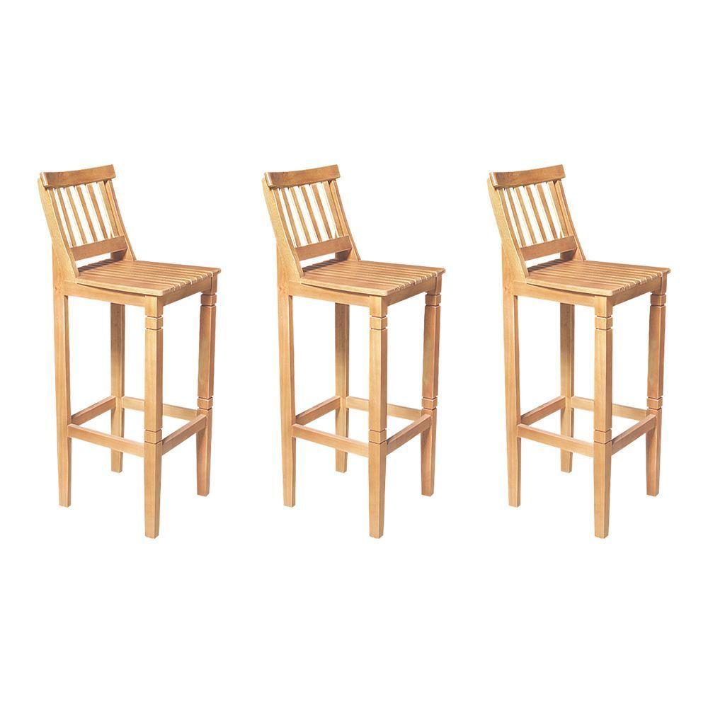 Kit 3 Banquetas Alta De Ripada Com Encosto Confort - Natural - Bege - 1