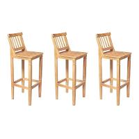 Kit 3 Banquetas Alta De Ripada Com Encosto Confort - Natural - Bege - 1