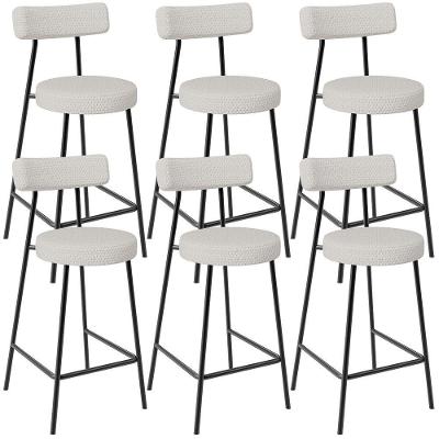 Kit 06 Banquetas Baixa Milão L02 Poliéster Estrutura Aço Encosto Fixo Creme para Cozinha e Bar