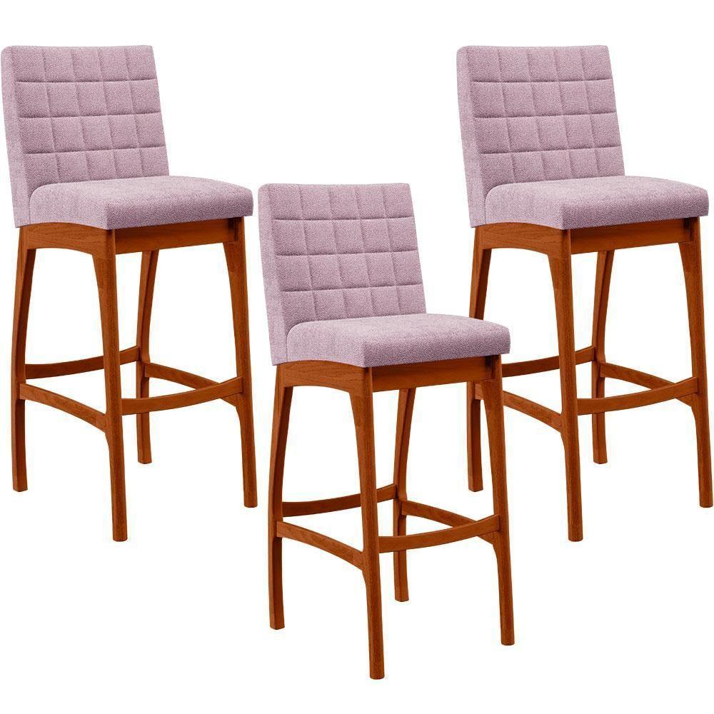 Kit 03 Banquetas Altas Para Cozinha B04 Bouclê Rosê - 1