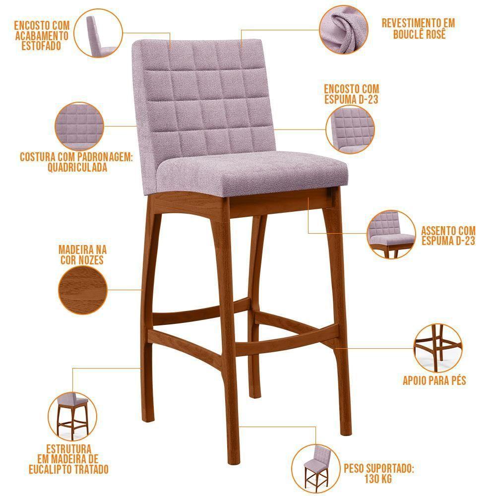 Kit 03 Banquetas Altas Para Cozinha B04 Bouclê Rosê - 7