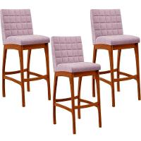 Kit 03 Banquetas Altas Para Cozinha B04 Bouclê Rosê - 1