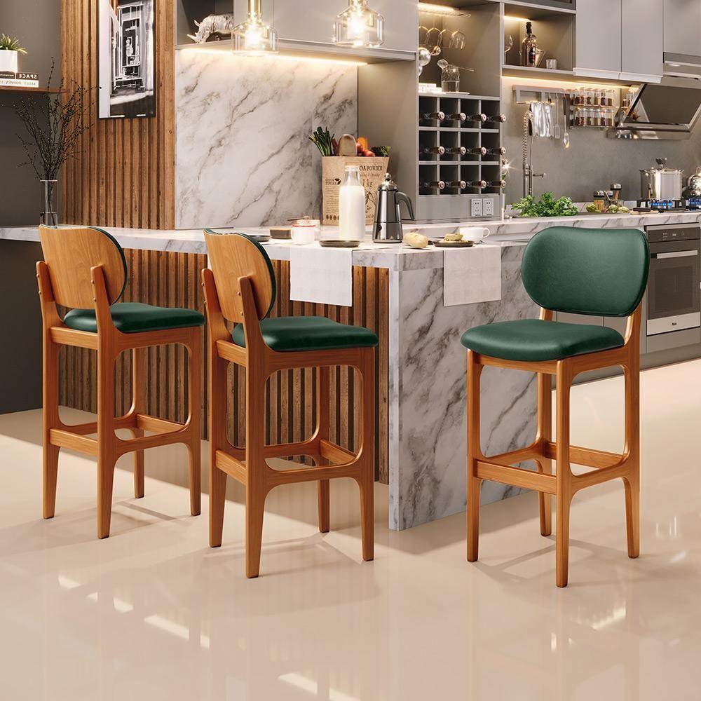Banqueta Alta Bar Cozinha Sala Jantar Fixa Betta L02 Imbuia Facto Verde Musgo - Lyam Decor - 2