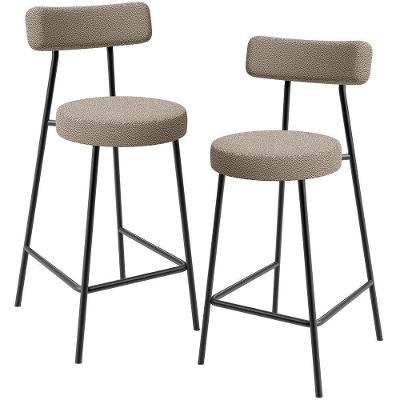 Kit 02 Banquetas Baixa Milão L02 Assento Poliéster Estrutura Aço Encosto Fixo 60 cm Bege