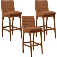 Kit 03 Banquetas Alta Para Cozinha Sala De Jantar Fixa Mila B04 Bouclê Terracota - 1