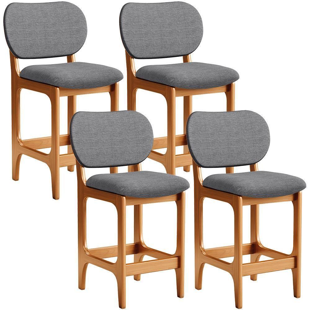 Kit 04 Banquetas Baixa Bar Cozinha E Sala De Jantar Fixa Betta L02 Imbuia Linho Cinza Escuro - 1