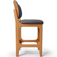 Kit 04 Banquetas Baixa Bar Cozinha E Sala De Jantar Fixa Betta L02 Imbuia Linho Cinza Escuro