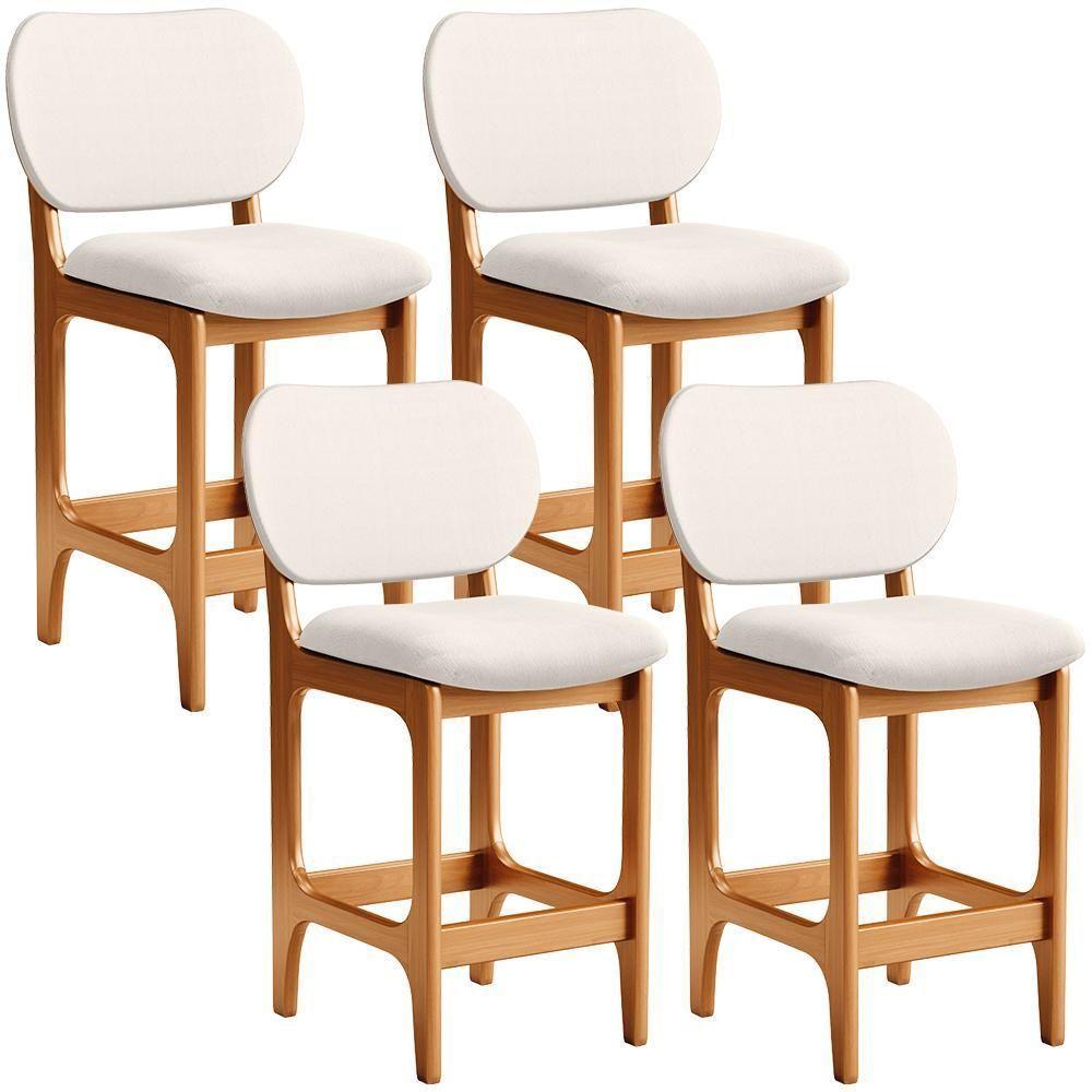 Kit 04 Banquetas Baixa Bar Cozinha E Sala De Jantar Fixa Betta L02 Imbuia Linho Cru - 1