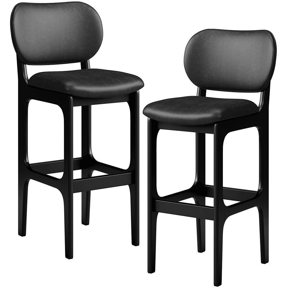 Kit 02 Banquetas Alta Para Cozinha Madeira Fixa Betta L02 Preto Couríssimo Preto - 1