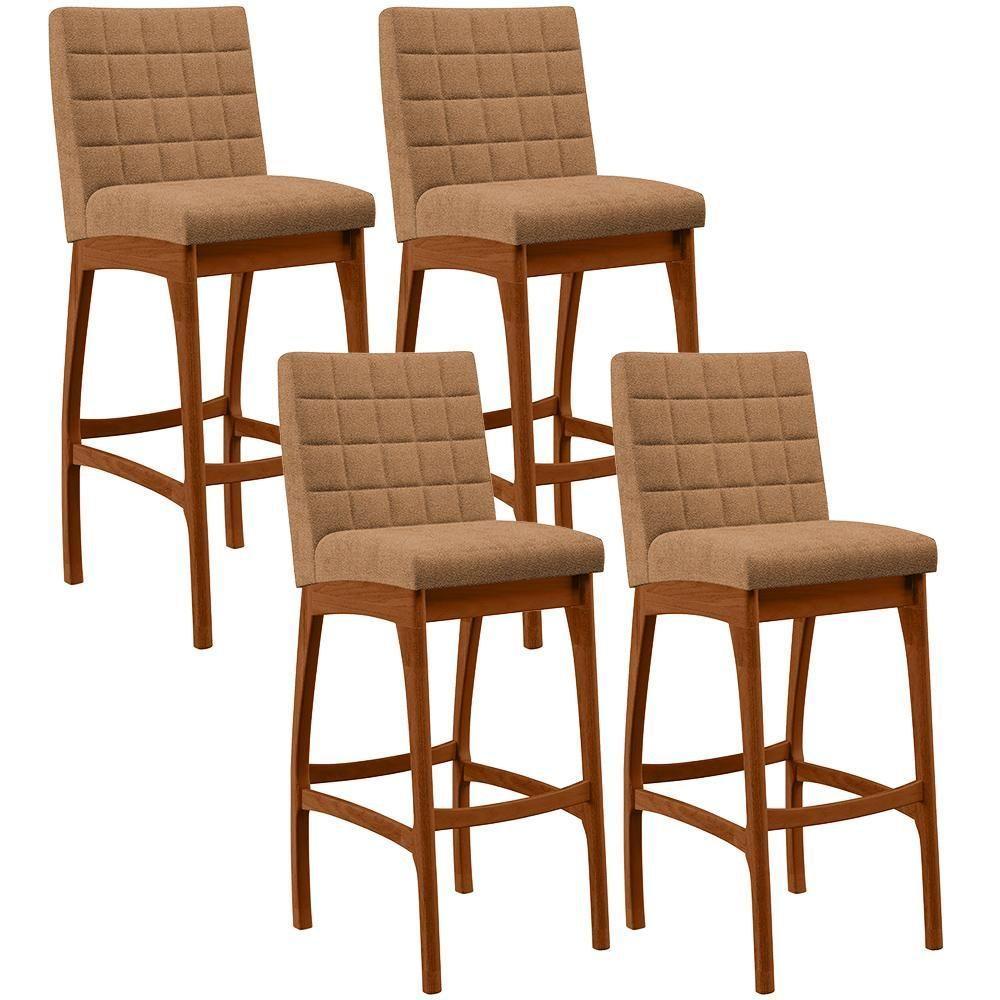 Kit 04 Banquetas Alta Para Cozinha Sala De Jantar Fixa Mila B04 Bouclê Mostarda - 1