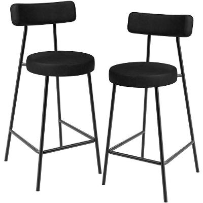 Kit 02 Banquetas Baixa Milão L02 Assento Courino Base Fixa Encosto Moderno Preto
