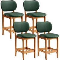 Kit 04 Banquetas Baixa Bar Cozinha E Sala De Jantar Fixa Betta L02 Imbuia Facto Verde Musgo - 1