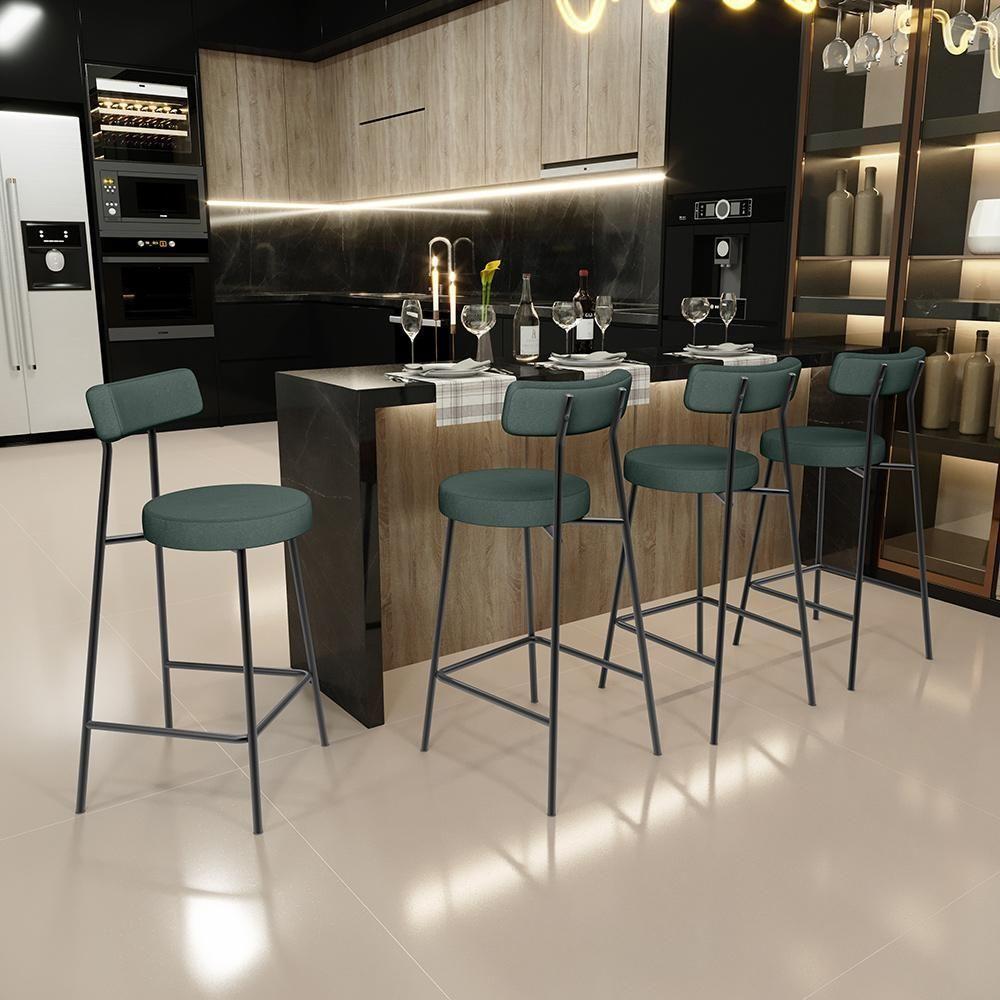 Kit 02 Banquetas Baixa Para Cozinha Sala De Jantar Bancada Milão L02 Linho Verde Musgo - 8