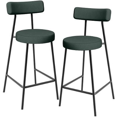 Kit 02 Banquetas Baixa Milão L02 Assento em Linho Estrutura em Aço Encosto Fixo Verde Musgo
