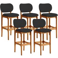 Kit 05 Banquetas Alta Para Cozinha Madeira Fixa Betta L02 Imbuia Facto Preto - 1