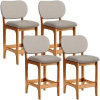 Kit 04 Banquetas Baixa Bar Cozinha E Sala De Jantar Fixa Betta L02 Imbuia Linho Bege - 1