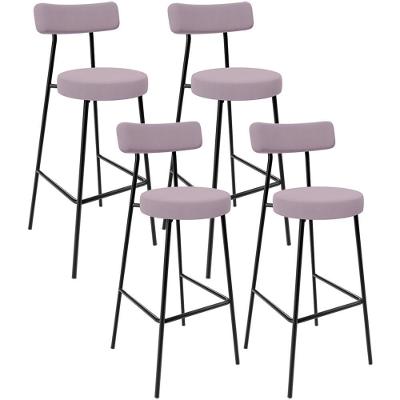 Kit 4 Banquetas Baixa Milão L02 Tecido Estrutura Aço com Encosto Rosê