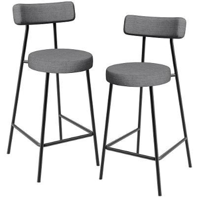 Kit 02 Banquetas Baixa Milão L02 Assento em Linho Base em Aço com Encosto Cinza Escuro