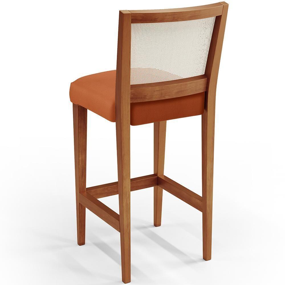 Kit 04 Banquetas Alta Para Cozinha Encosto Em Tela Branco Zion L02 Tecido Terracota - 2