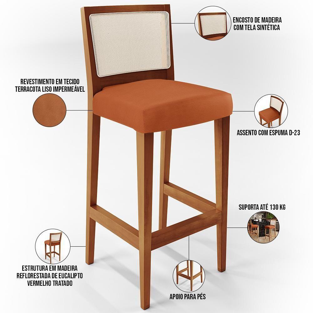 Kit 04 Banquetas Alta Para Cozinha Encosto Em Tela Branco Zion L02 Tecido Terracota - 6