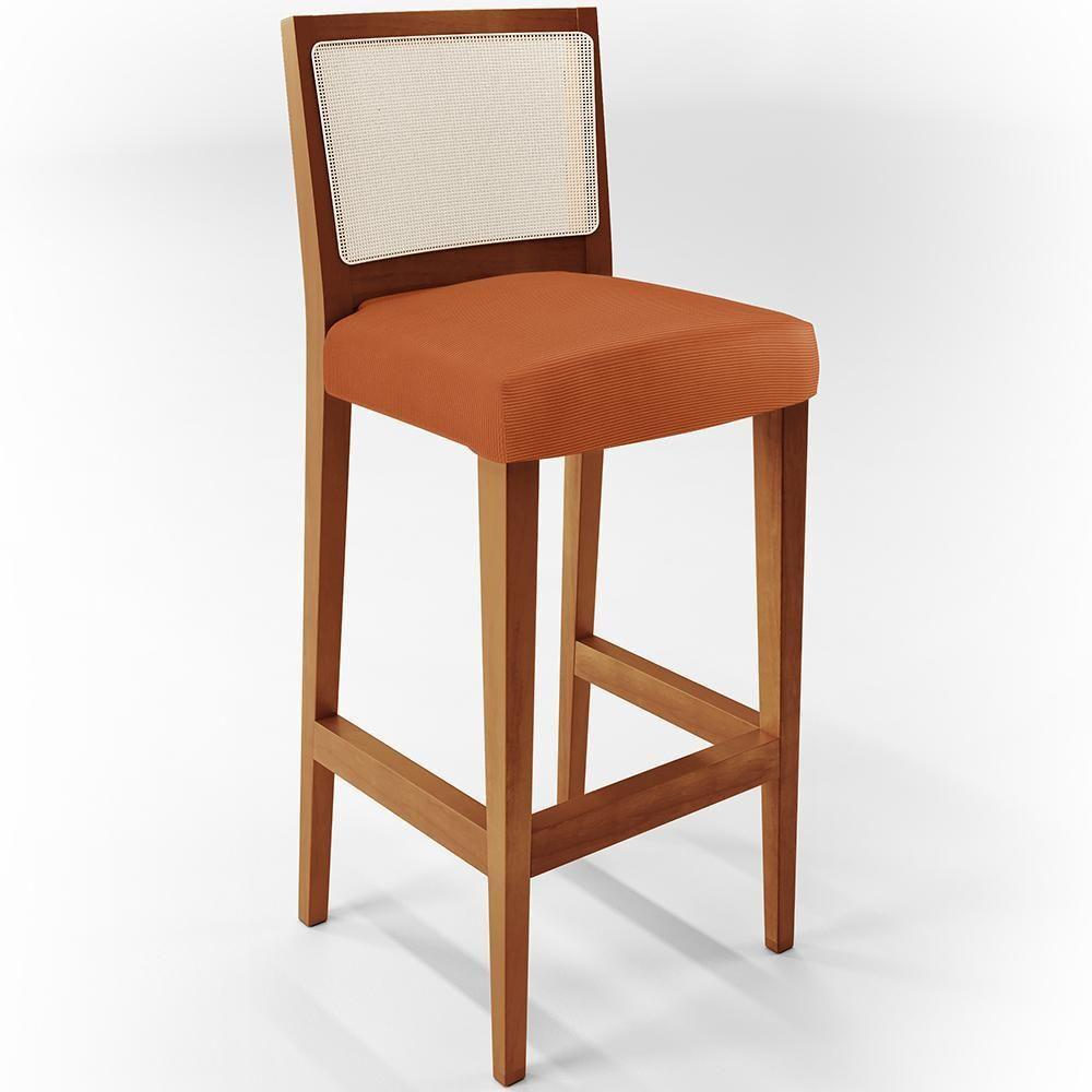 Kit 04 Banquetas Alta Para Cozinha Encosto Em Tela Branco Zion L02 Tecido Terracota - 7