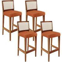 Kit 04 Banquetas Alta Para Cozinha Encosto Em Tela Branco Zion L02 Tecido Terracota - 1