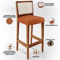 Kit 04 Banquetas Alta Para Cozinha Encosto Em Tela Branco Zion L02 Tecido Terracota - 6