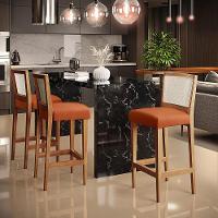 Kit 04 Banquetas Alta Para Cozinha Encosto Em Tela Branco Zion L02 Tecido Terracota - 8