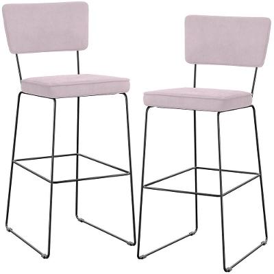 Kit 02 Banquetas Alta Allana L02 Tecido Base em Aço com Encosto 107cm Rosê para Cozinha