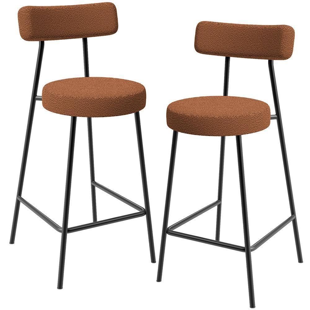 Kit 02 Banquetas Baixa Para Cozinha Sala De Jantar Bar Bancada Milão L02 Bouclê Terracota - 1