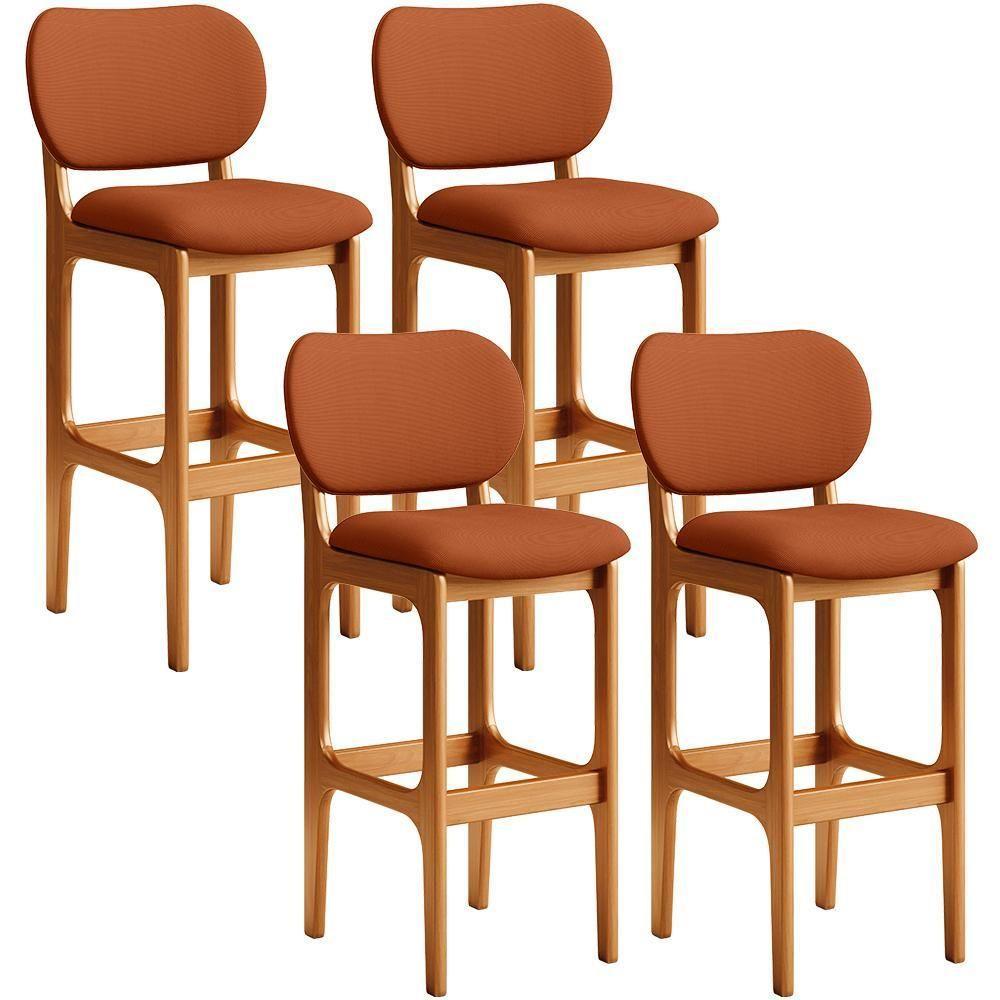 Kit 04 Banquetas Alta Bar Cozinha Sala Jantar Fixa Betta L02 Imbuia Tecido Terracota - 1