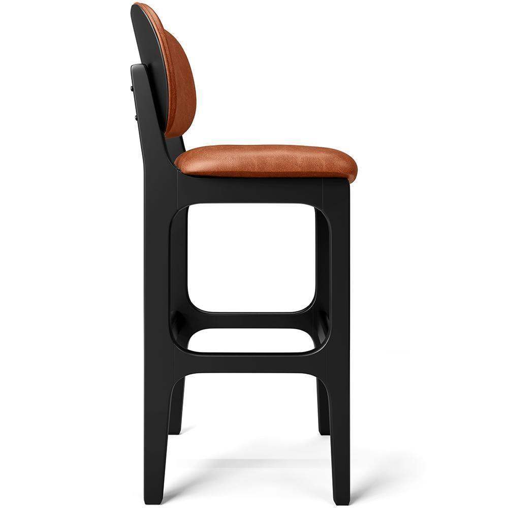 Banqueta Alta Para Cozinha Madeira Fixa Betta L02 Preto Couríssimo Camel - Lyam Decor - 2