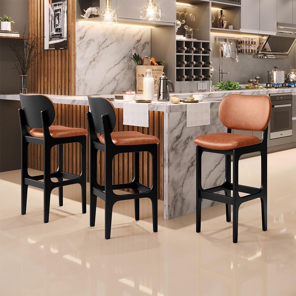 Banqueta Alta Para Cozinha Madeira Fixa Betta L02 Preto Couríssimo Camel - Lyam Decor - 7