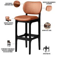 Banqueta Alta Para Cozinha Madeira Fixa Betta L02 Preto Couríssimo Camel - Lyam Decor - 6