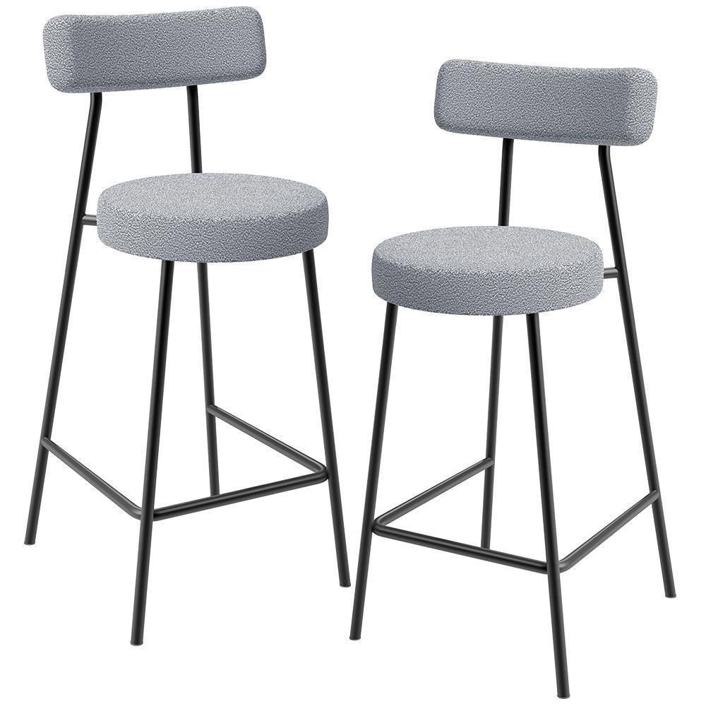 Kit 02 Banquetas Baixa Para Cozinha Sala De Jantar Bar Bancada Milão L02 Bouclê Cinza - 1