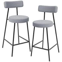 Kit 02 Banquetas Baixa Para Cozinha Sala De Jantar Bar Bancada Milão L02 Bouclê Cinza - 1