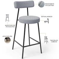 Kit 02 Banquetas Baixa Para Cozinha Sala De Jantar Bar Bancada Milão L02 Bouclê Cinza - 6