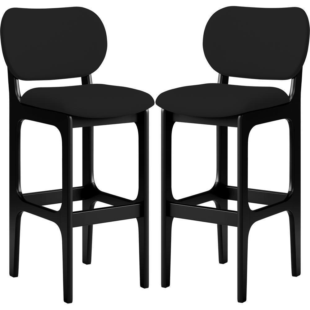 Kit 02 Banquetas Alta Para Cozinha Madeira Fixa Betta L02 Preto Facto Preto - 1