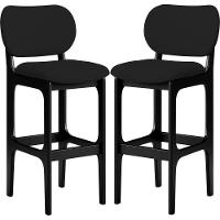 Kit 02 Banquetas Alta Para Cozinha Madeira Fixa Betta L02 Preto Facto Preto - 1